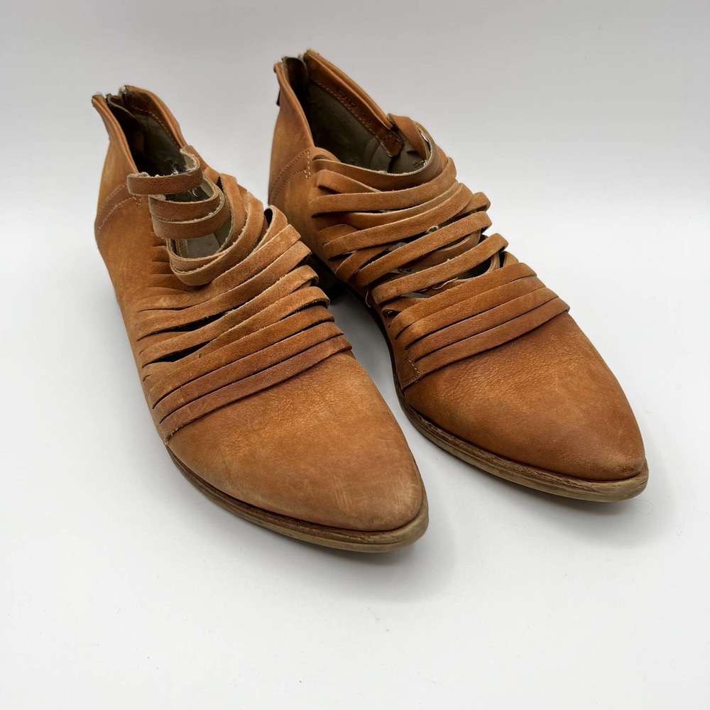 Free People Cognac Tan Strappy Suede Ankle Booties